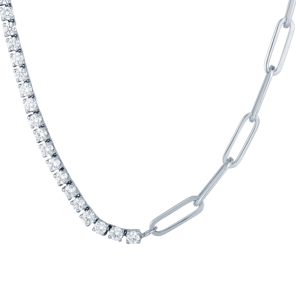 Half Diamond Half Paperclip Tennis Necklace - Verstolo