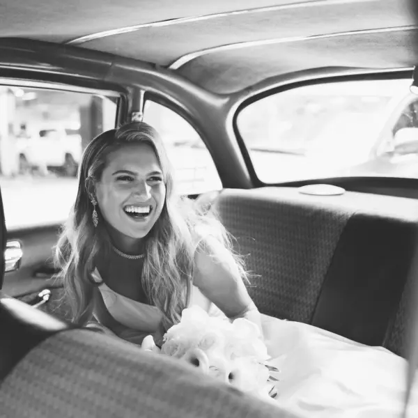 Bride wearing rented fine diamond jewelry for her wedding day