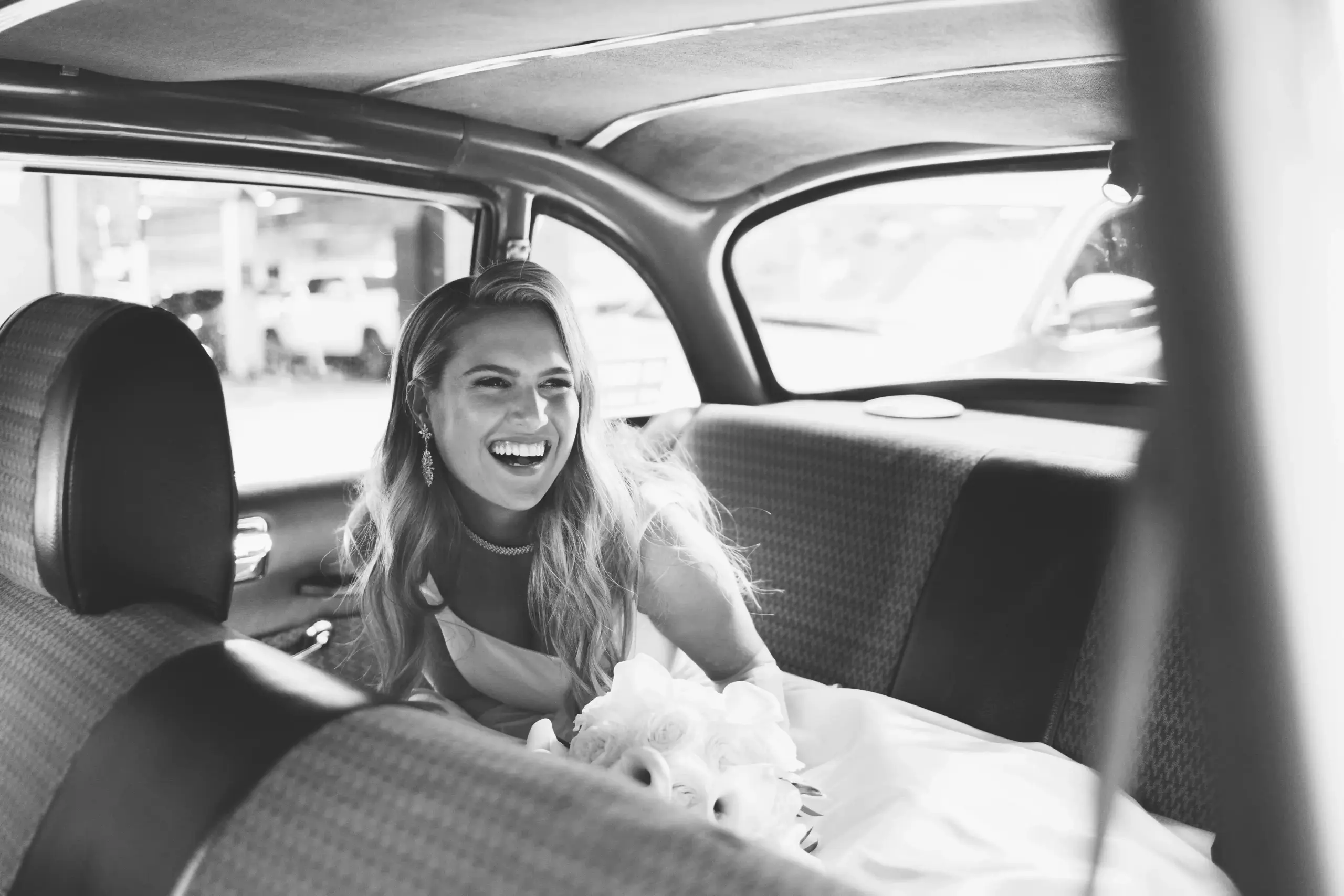 Bride wearing rented fine diamond jewelry for her wedding day